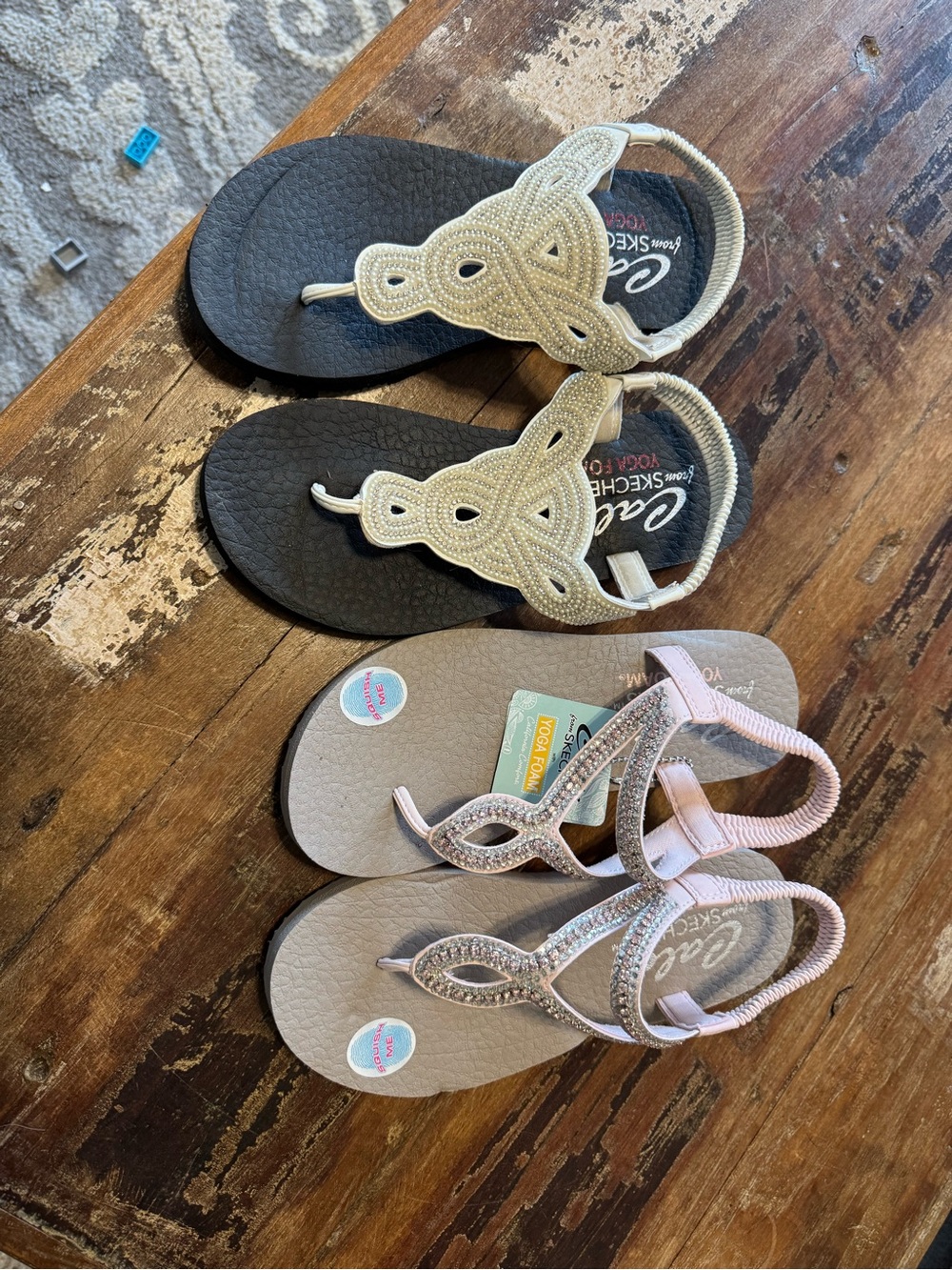 Skechers Beaded Black and Light Pink Sandals